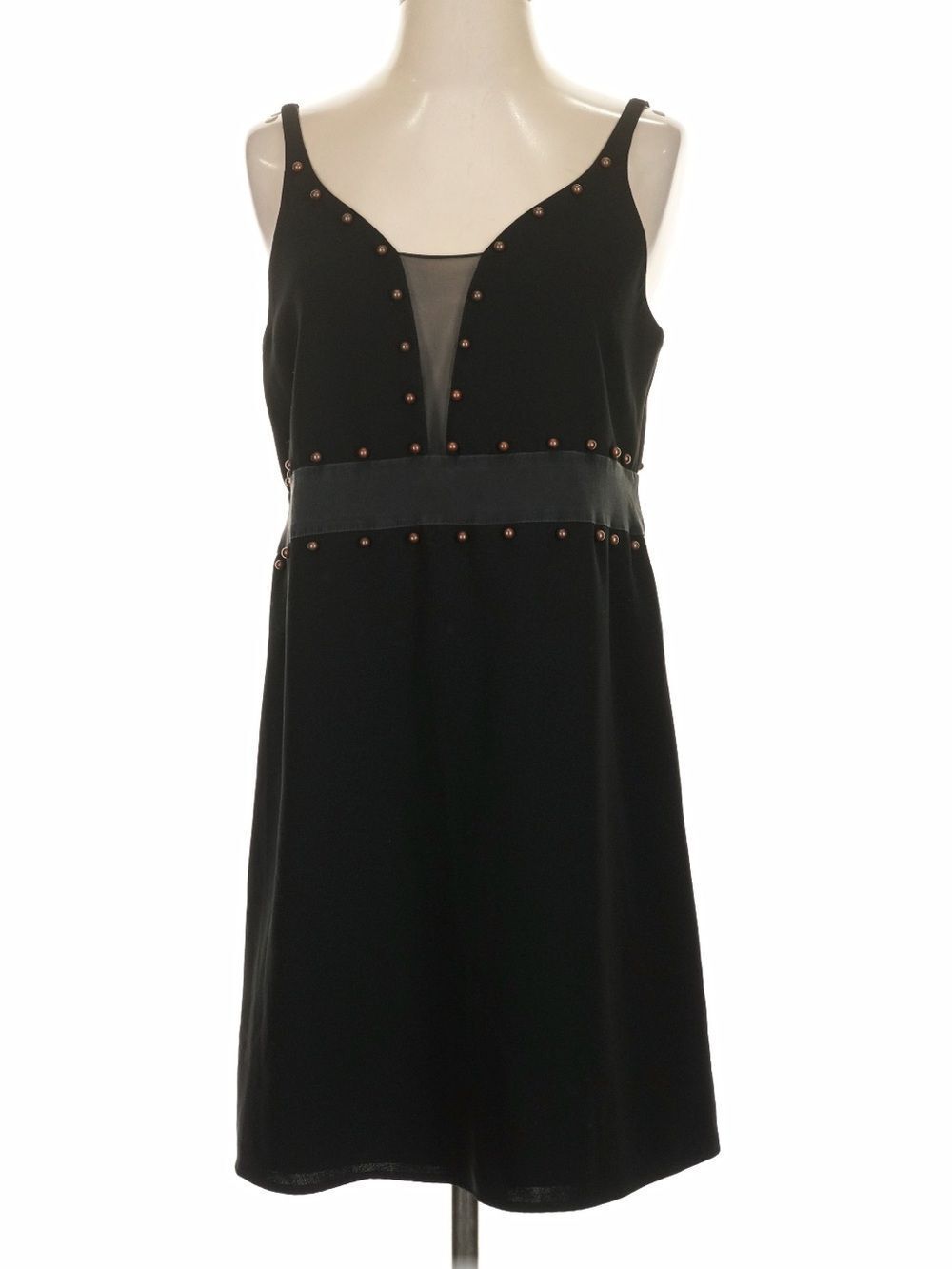 Cinq a Sept Black Mini Dress w Gold Beading